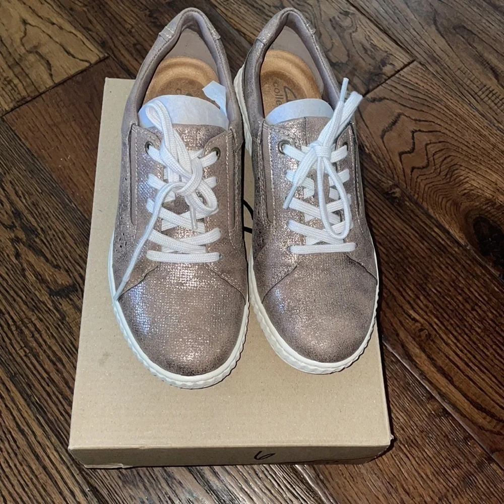 NWT CLARK Leather Textile Sneakers Caroline-Ella Metallic Women’s Size 6M
